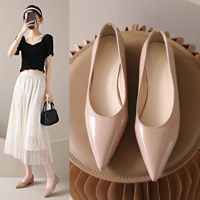 2025 новая весенне-осенняя французская нюдовая обувь-лодочки с острым носком, женская универсальная обувь для работы, с открытым верхом, одинарная обувь, вечерняя обувь 40
