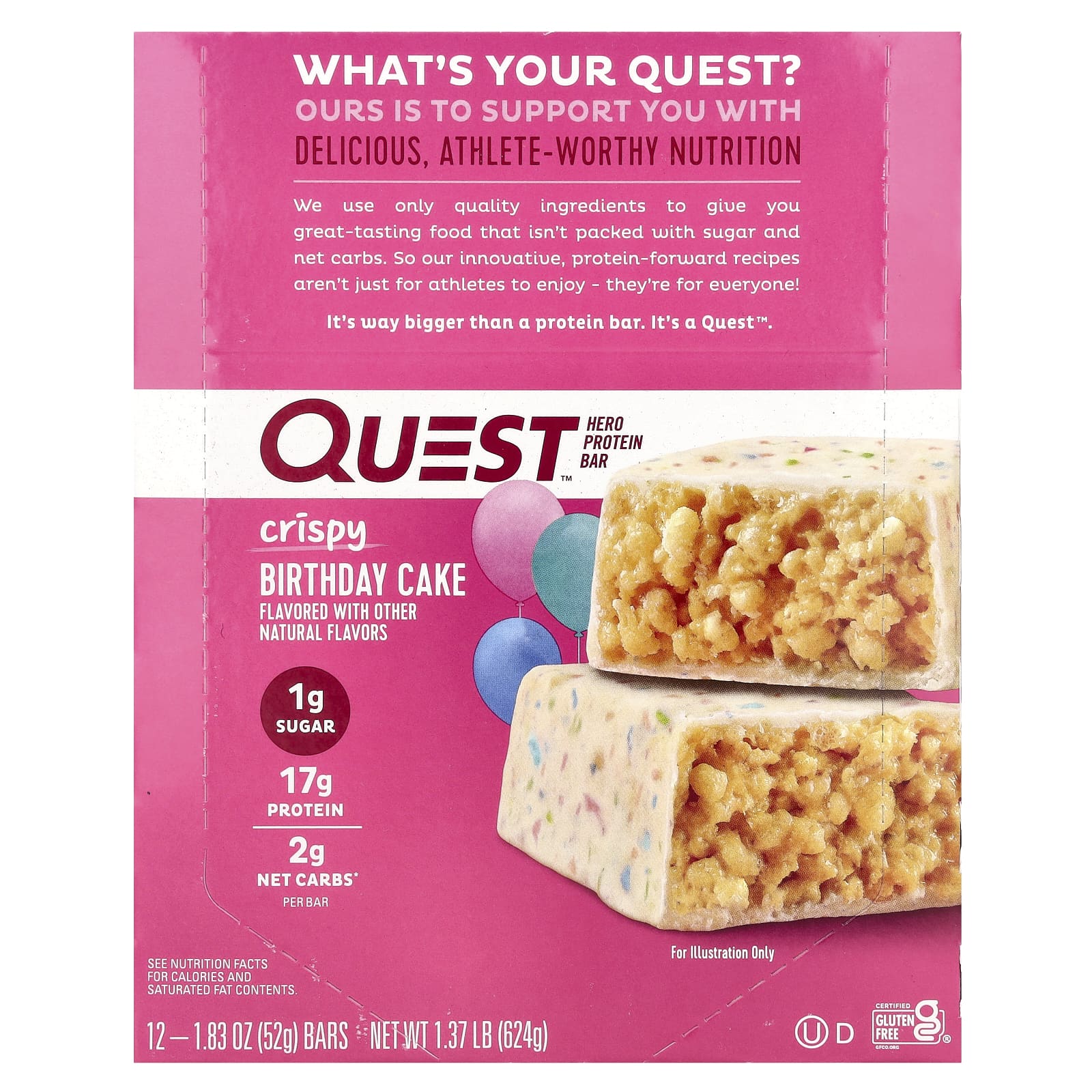Quest Nutrition, Hero Protein Bars, Crispy, Birthday Cake, 12 Bars, 1.83 oz (52 g) Each
Quest Nutrition, Hero Protein Bars, Crispy, Birthday Cake, 12 Bars, 1.83 oz (52 g) Each