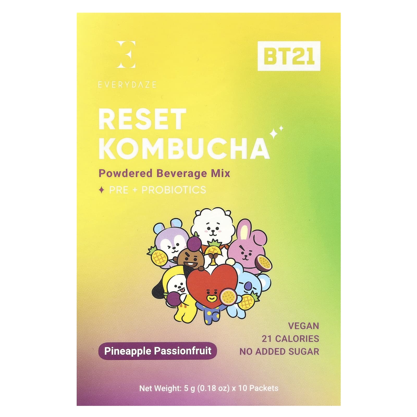 Everydaze, Reset Kombucha, порошкоподібна суміш для напоїв, ананас і маракуйя, 10 пакетів, 0,18 унції (5 г) Кожен
Everydaze, Reset Kombucha, порошкоподібна суміш для напоїв, ананас і маракуйя, 10 пакетів, 0,18 унції (5 г) Кожен