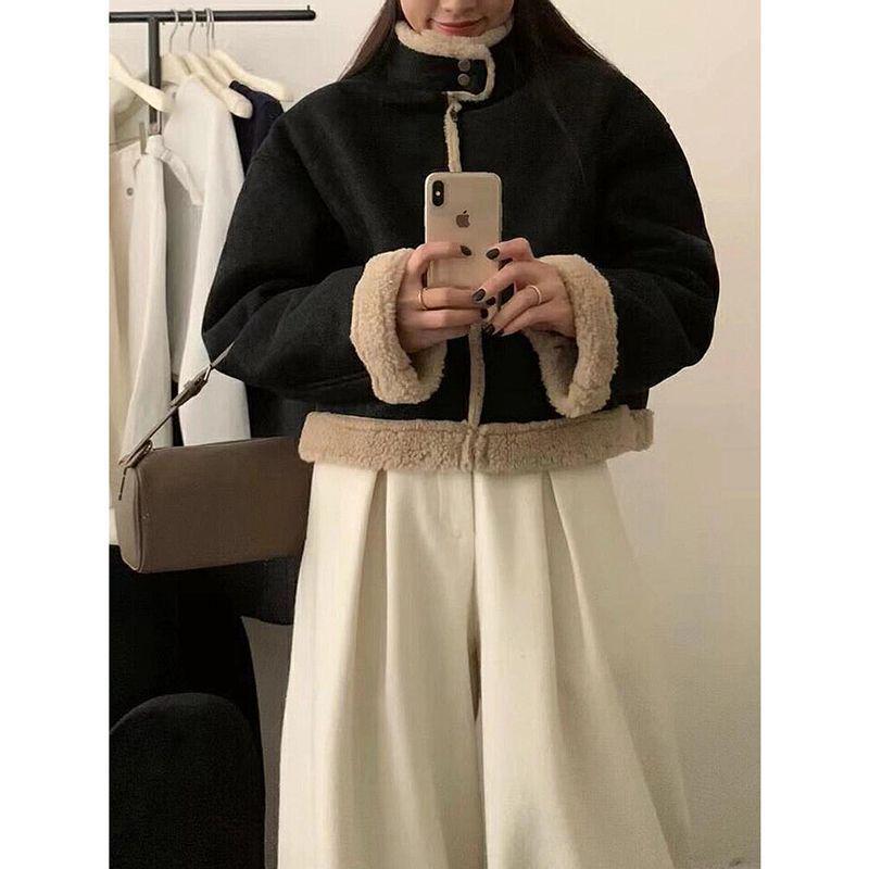 Ретро пальто из овечьей шерсти с коротким воротником-стойкой: Толстый, теплый кожаный топ с мехом свободного кроя 2XL
Ретро пальто из овечьей шерсти с коротким воротником-стойкой: Толстый, теплый кожаный топ с мехом свободного кроя 2XL