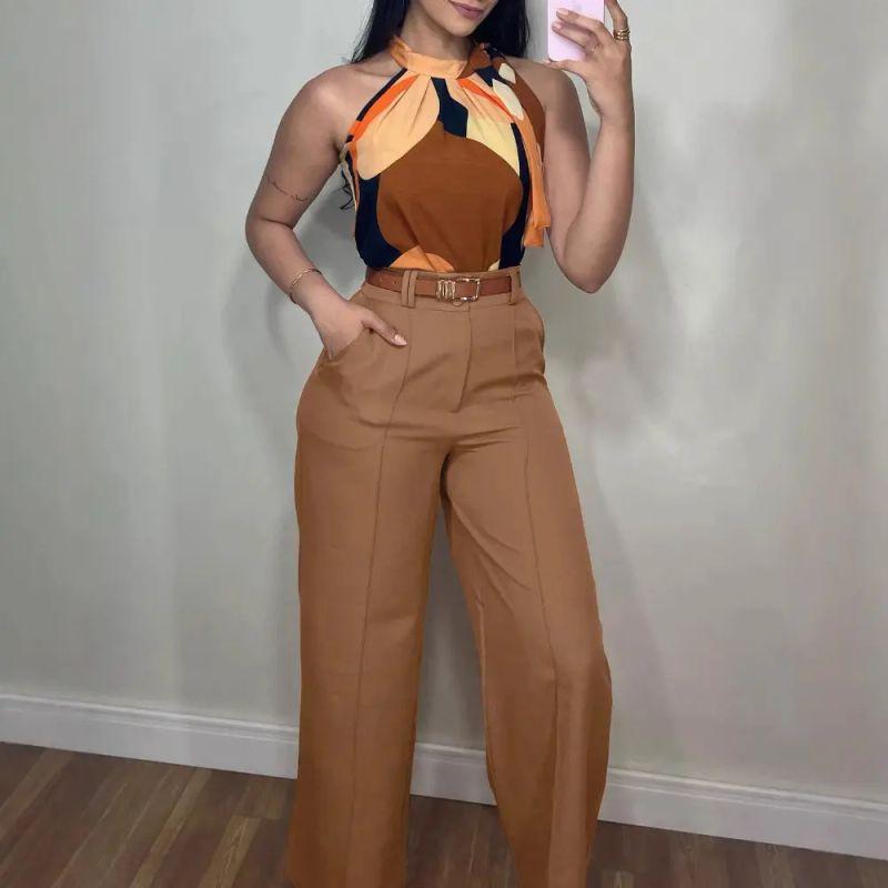 European and American Fashion Top Solid Wide Leg Pants Set Women Sexy Top and Pants Set Brown XL
European and American Fashion Top Solid Wide Leg Pants Set Women Sexy Top and Pants Set Brown XL