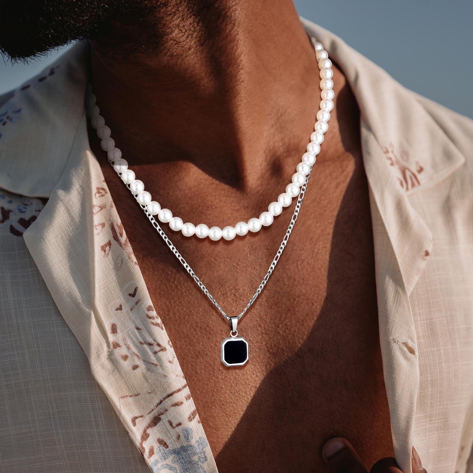 Vnox 2pcs Necklaces Set for Men, Geometric Square Pendant with 55cm Rope Box Cuban Chain, Simulated Pearl Chain Steel Collar
Vnox 2pcs Necklaces Set for Men, Geometric Square Pendant with 55cm Rope Box Cuban Chain, Simulated Pearl Chain Steel Collar