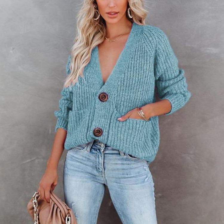 V Neck Solid Color Cardigan Sweater Long Sleeved Jacket for Autumn and Winter Single Breasted Top S синий
V Neck Solid Color Cardigan Sweater Long Sleeved Jacket for Autumn and Winter Single Breasted Top S синий