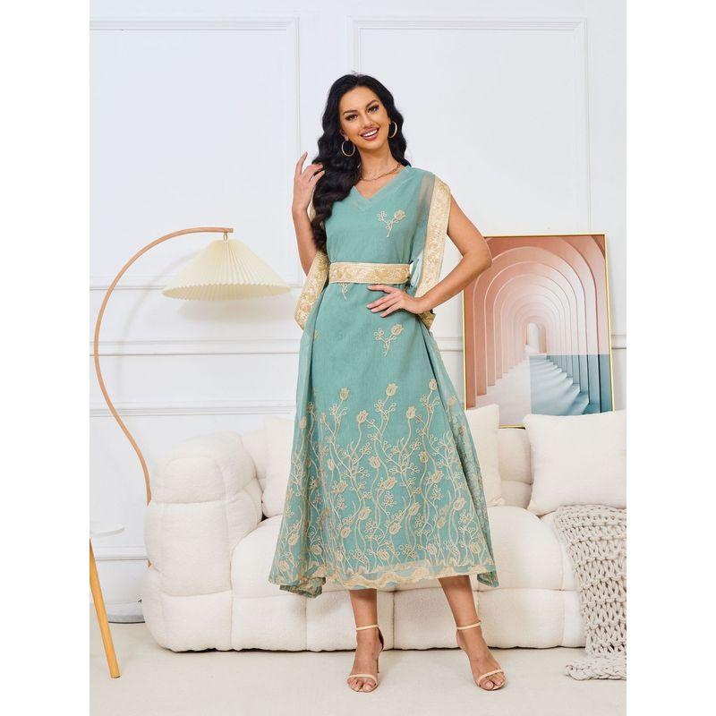 2025 Dubai Cross-Border Middle East Robe New Embroidery Gauze Big Hemline Sleeveless Elegant Belt Dress Dress Green 2XL
2025 Dubai Cross-Border Middle East Robe New Embroidery Gauze Big Hemline Sleeveless Elegant Belt Dress Dress Green 2XL