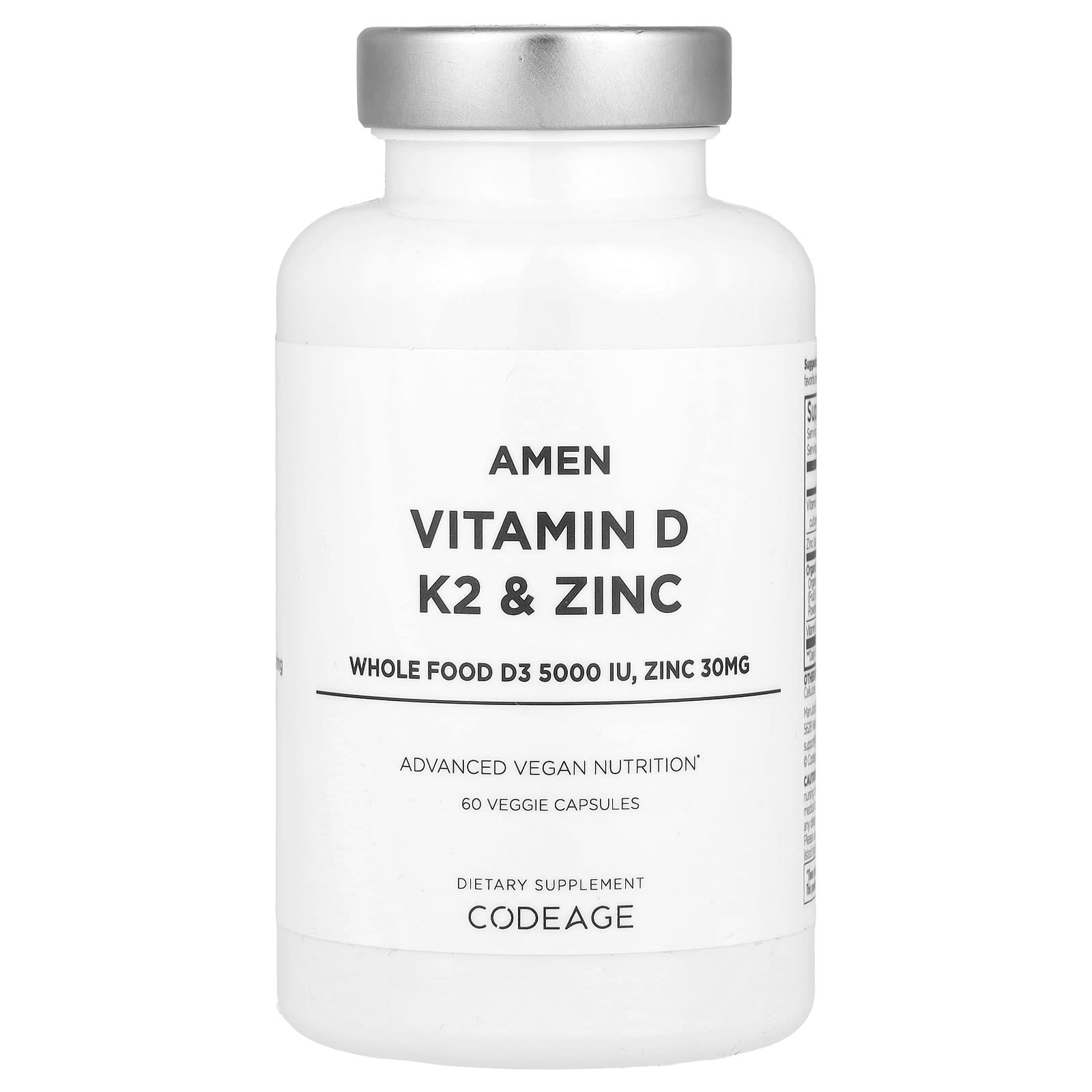 Amen, Vitamin D, K2 and Zinc, 60 Veggie Caps 
Amen, Vitamin D, K2 and Zinc, 60 Veggie Caps