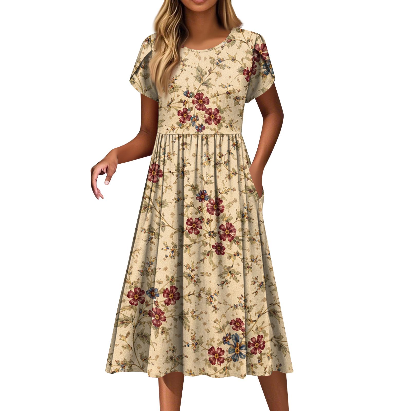 Women s Fashion Casual Loose Floral Print Round Neck Pocket Short Sleeve Dress S хакі
Women s Fashion Casual Loose Floral Print Round Neck Pocket Short Sleeve Dress S хакі