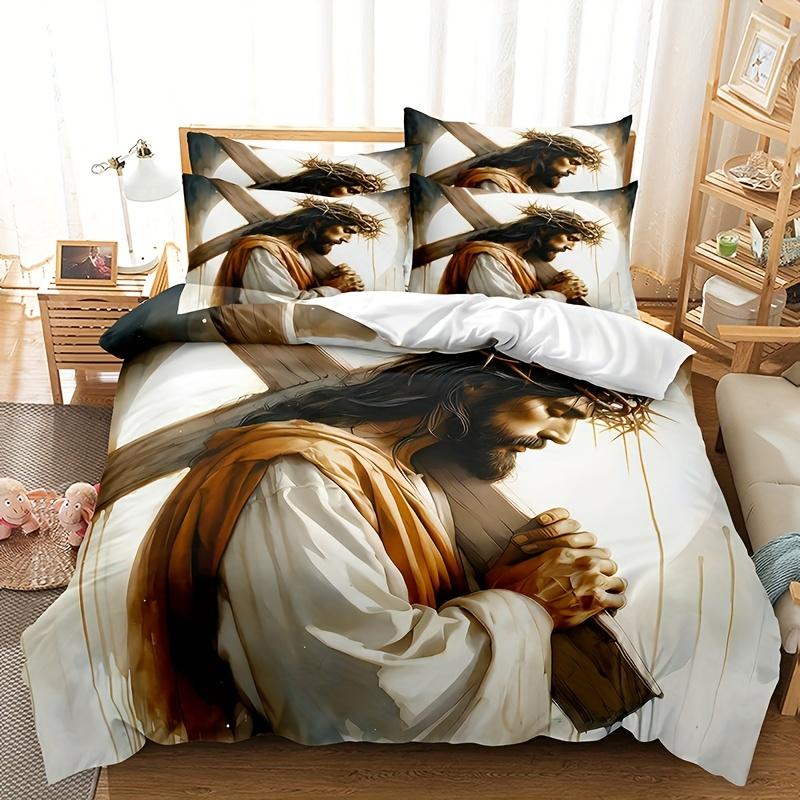 3Pcs Jesus Carrying Cross Comforter Set - Soft Polyester Machine Washable Zip Closure All-Season Comforter With Pillowcases EU Single(135*200cm)3pcs
3Pcs Jesus Carrying Cross Comforter Set - Soft Polyester Machine Washable Zip Closure All-Season Comforter With Pillowcases EU Single(135*200cm)3pcs