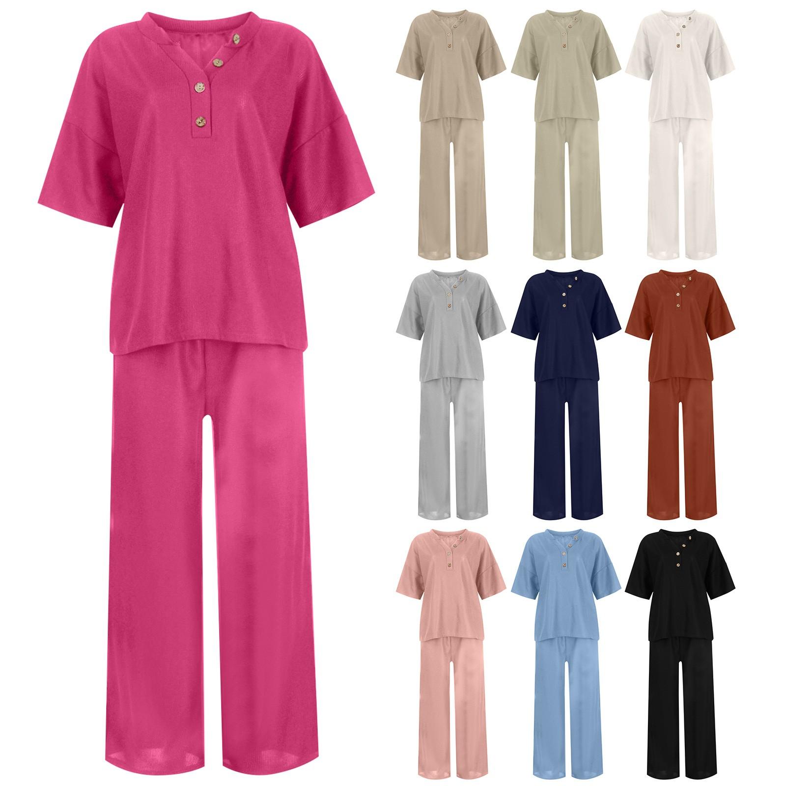 Women s Two-piece Half-sleeved Button-down Top, Wide-leg Pants With Pockets, Home Casual Solid Color Suit
Women s Two-piece Half-sleeved Button-down Top, Wide-leg Pants With Pockets, Home Casual Solid Color Suit