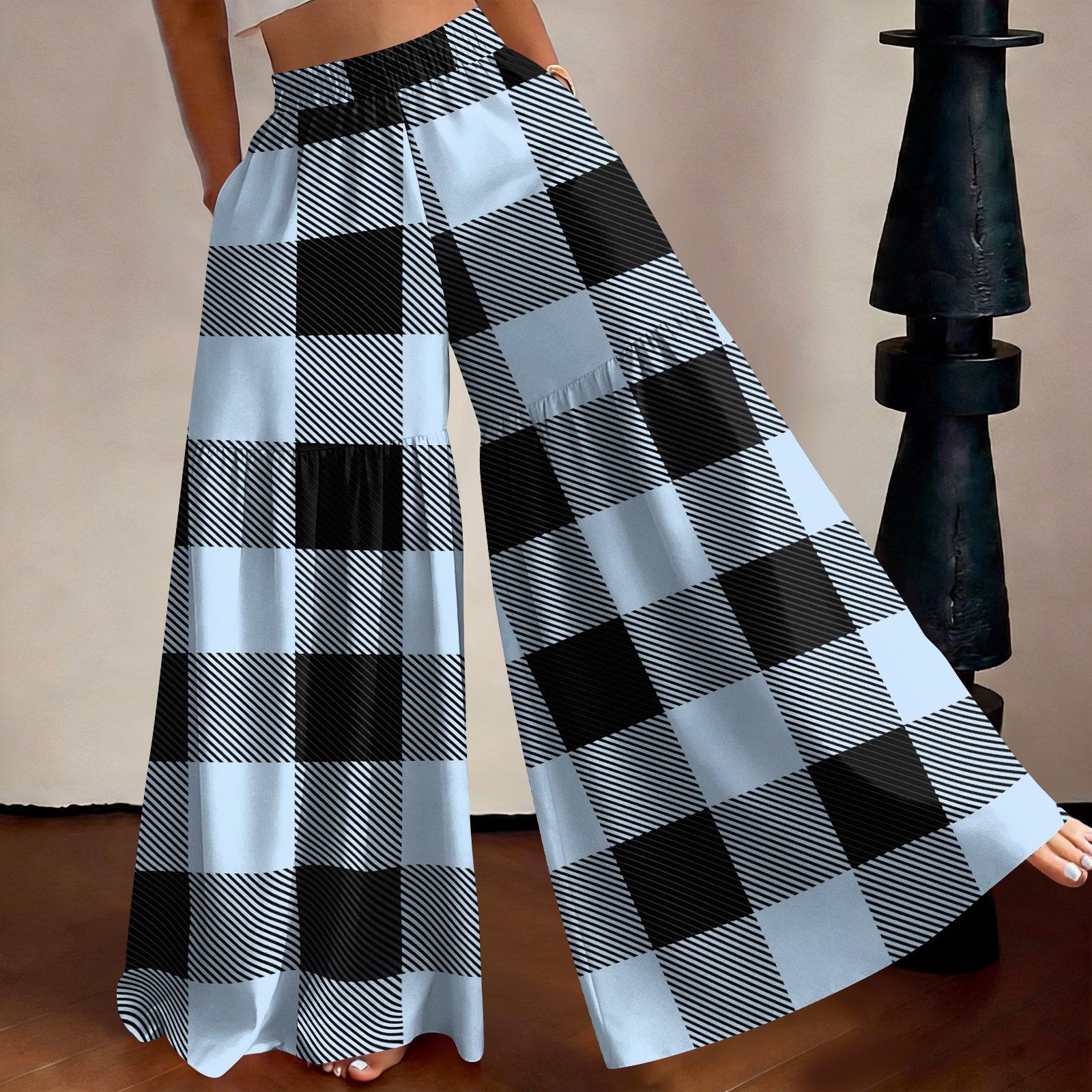Women s High Waist Wide Leg Pants Loose Fit Lightweight Plaid Print Casual Trousers with Elastic Waistband Comfortable Fit L
Women s High Waist Wide Leg Pants Loose Fit Lightweight Plaid Print Casual Trousers with Elastic Waistband Comfortable Fit L