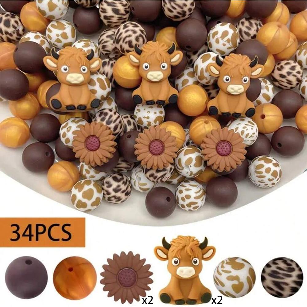 34/55PCS 3D Highland Cow Daisy Silicone Bead Set, perfect for DIY handmade crafts such as keychains, necklaces, bracelets, etc
34/55PCS 3D Highland Cow Daisy Silicone Bead Set, perfect for DIY handmade crafts such as keychains, necklaces, bracelets, etc
