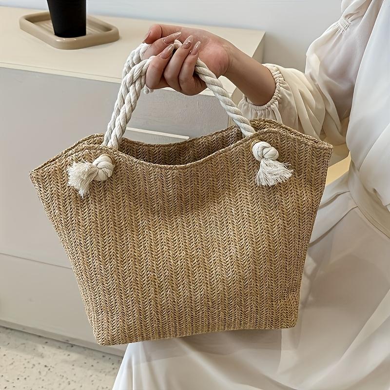 Boho Chic Handwoven Straw Tote Bag - Large Capacity, Lightweight Shoulder Handbag with Double Rope Handles & Decorative Knots for Beach хакі
Boho Chic Handwoven Straw Tote Bag - Large Capacity, Lightweight Shoulder Handbag with Double Rope Handles & Decorative Knots for Beach хакі