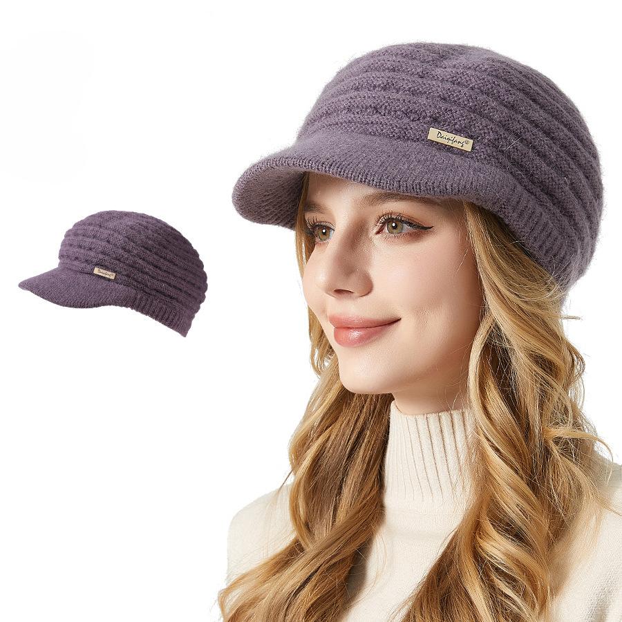 Зимняя толстая вязаная шапка женская уличная большая теплая шапка M(56-58cm) фиолетовый