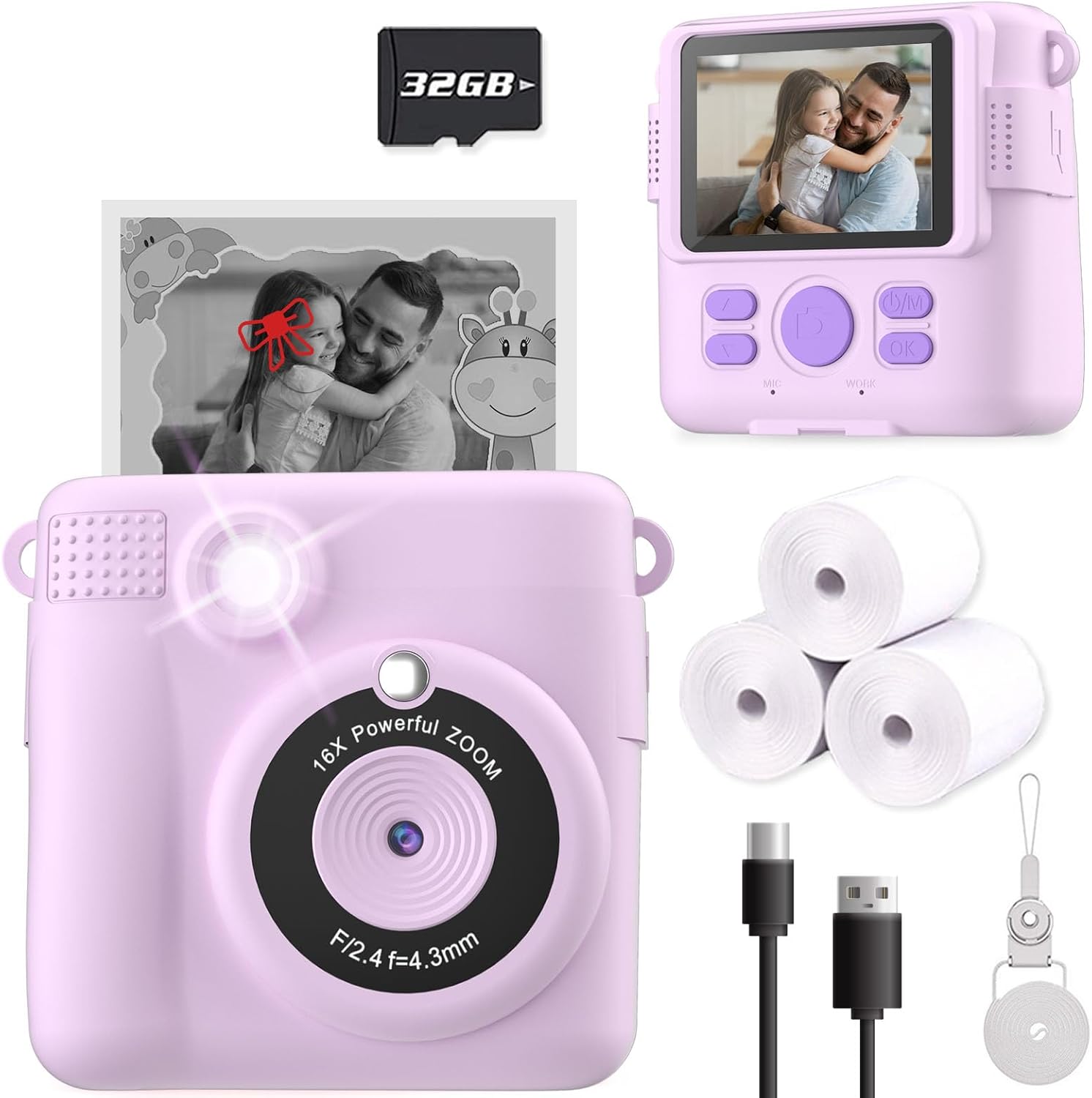 Instant Print Camera for Kids, Christmas Birthday Gifts for Girls Boys, HD Digital Video Cameras for Toddler, PortableToyGirl with 32GB SD Card-Purple синій
Instant Print Camera for Kids, Christmas Birthday Gifts for Girls Boys, HD Digital Video Cameras for Toddler, PortableToyGirl with 32GB SD Card-Purple синій