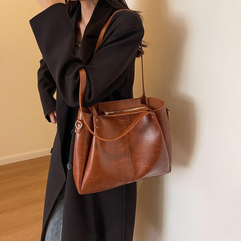 Универсальная сумка Commuter Underarm, вместительная, женская, новая модная сумка-тоут, сумка через плечо, корейская ретро-сумка коричневый