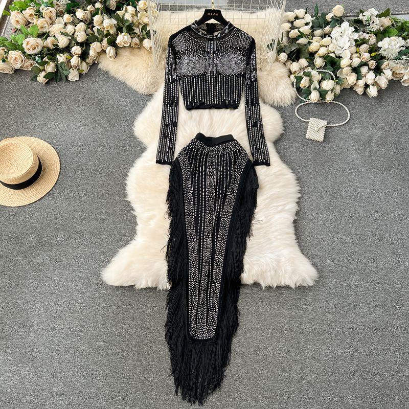 Fashion Hot Drilling Silm All-Matching Tassel Long Sleeves Tops Black S
Fashion Hot Drilling Silm All-Matching Tassel Long Sleeves Tops Black S