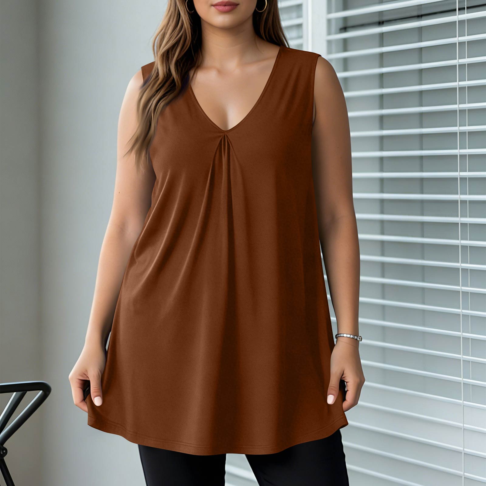 Women s Plus Size Sleeveless V Neck Tank Top Loose Fit Solid Color Casual Summer Blouse Lightweight Soft Fabric Comfortable Wear XXXXXL коричневый
Women s Plus Size Sleeveless V Neck Tank Top Loose Fit Solid Color Casual Summer Blouse Lightweight Soft Fabric Comfortable Wear XXXXXL коричневый