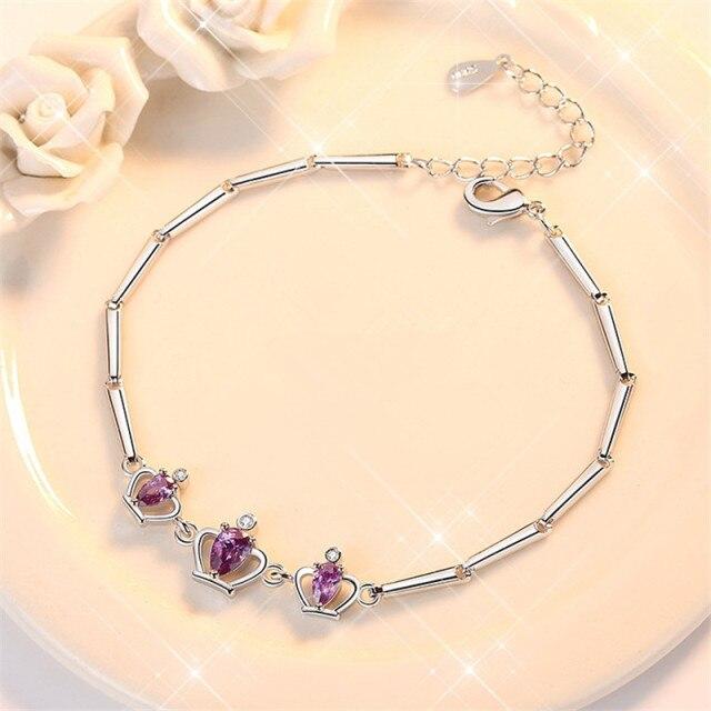 Высококачественные браслеты с короной из циркония 925 пробы, модные элегантные браслеты с цепочкой из звеньев, женские манжеты, изящные ювелирные изделия, подарок фиолетовый