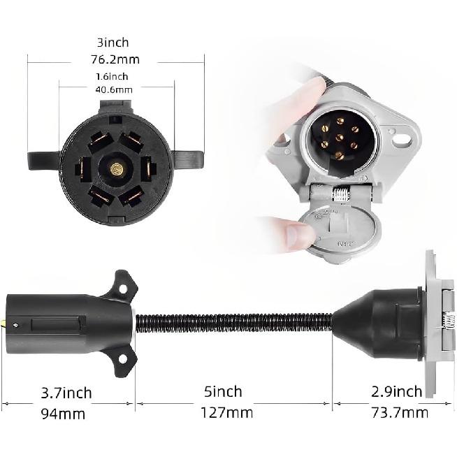 7-Way RV Blade to 7 Way Round Pin Trailer Adapter Connector, Tail Light Signal Trailer Adapter Harness for Commercial Vehicle/Semi-Trailer/Trailer
7-Way RV Blade to 7 Way Round Pin Trailer Adapter Connector, Tail Light Signal Trailer Adapter Harness for Commercial Vehicle/Semi-Trailer/Trailer