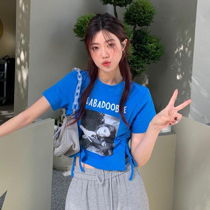 Cotton elastane summer dopamine wear short slim fit waist design short sleeve T-shirt women XL синій
Cotton elastane summer dopamine wear short slim fit waist design short sleeve T-shirt women XL синій