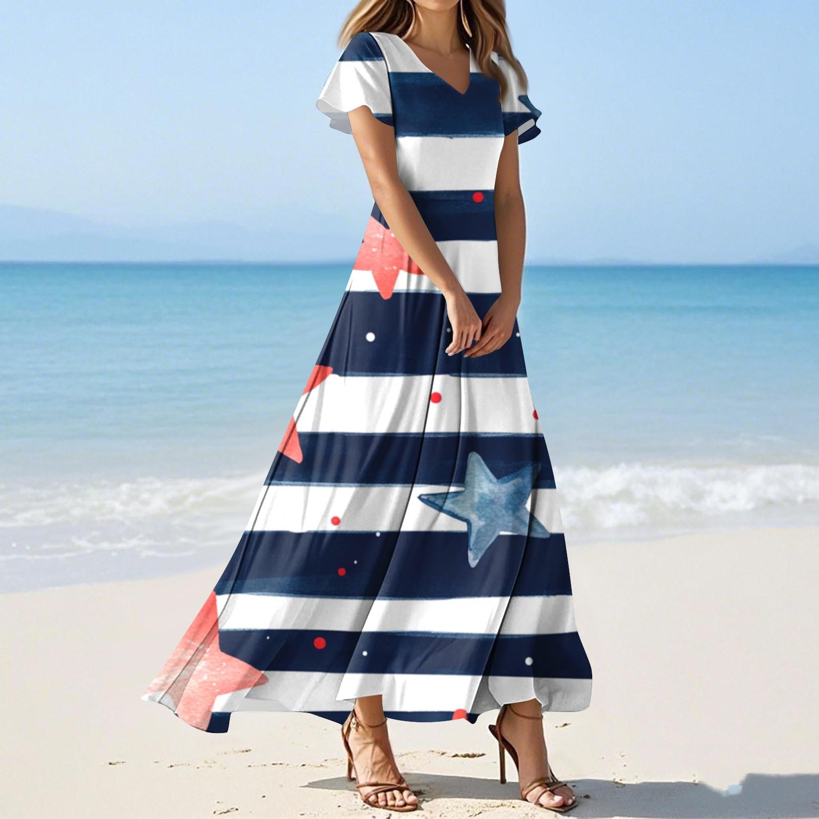 Жіночі літні повсякденні модні сукні з принтом до Дня Незалежності, з V-подібним вирізом та коротким рукавом M Темно-синій
Жіночі літні повсякденні модні сукні з принтом до Дня Незалежності, з V-подібним вирізом та коротким рукавом M Темно-синій