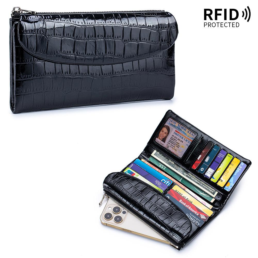 Кошелек из глянцевой кожи с RFID-защитой - Вместительный длинный кошелек с отделением для телефона, Органайзер-кошелек с узором под крокодила чёрный
Кошелек из глянцевой кожи с RFID-защитой - Вместительный длинный кошелек с отделением для телефона, Органайзер-кошелек с узором под крокодила чёрный