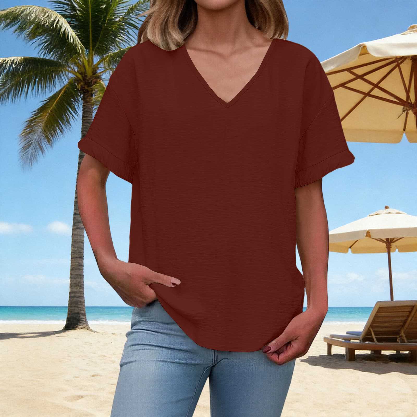 Women s Fashion V-Neck Short-Sleeve T-Shirt: -Color, Loose-Fit Casual Top XL винний
Women s Fashion V-Neck Short-Sleeve T-Shirt: -Color, Loose-Fit Casual Top XL винний
