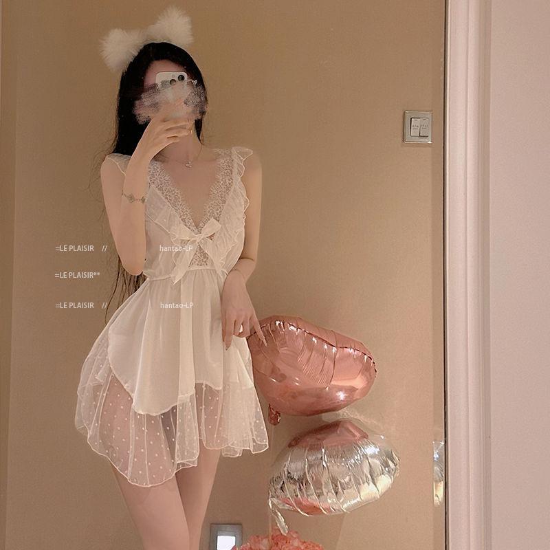 Sexy sexy silk polka dot mesh, sweet bow suspender nightdress women s suit exciting One size fits all【80-120】 білий
Sexy sexy silk polka dot mesh, sweet bow suspender nightdress women s suit exciting One size fits all【80-120】 білий