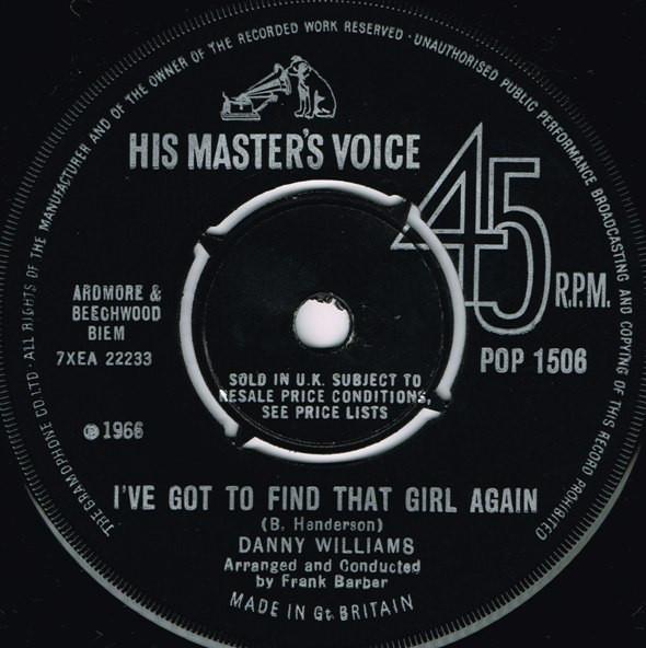7inch Record DANNY WILLIAMS - Throw A Little Lovin My Way POP1506 His Master s Vo 1966 UK Pop Used
7inch Record DANNY WILLIAMS - Throw A Little Lovin My Way POP1506 His Master s Vo 1966 UK Pop Used