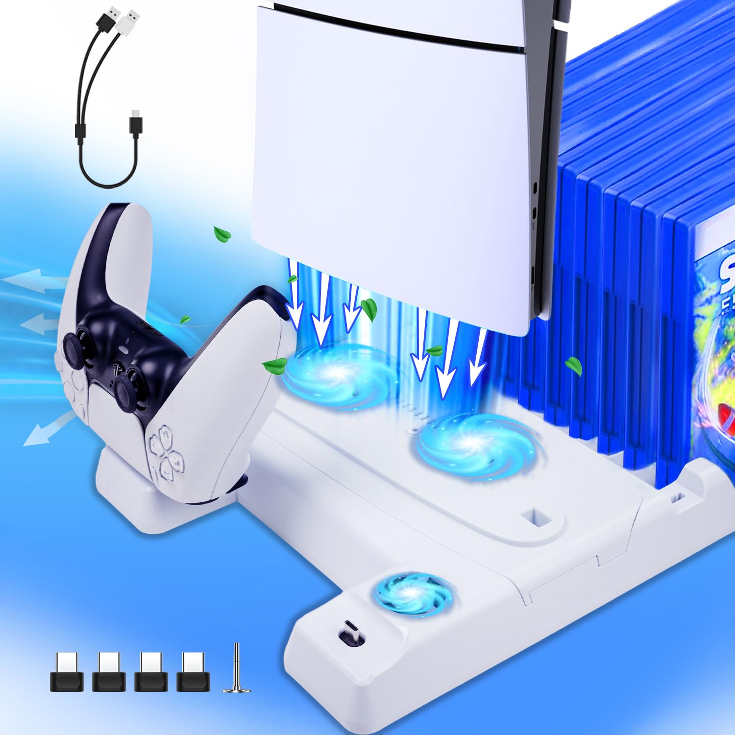 2024 New PS5 Vertical with Cooling Adjustable Fan Controller Charging Charging Two Controllers RGB USB Charging PS5 Accessories Slim/PS5 Stand, Stand,
2024 New PS5 Vertical with Cooling Adjustable Fan Controller Charging Charging Two Controllers RGB USB Charging PS5 Accessories Slim/PS5 Stand, Stand,