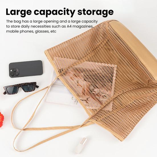 Yousheng Женская пляжная сумка через плечо с прозрачной сеткой и внутренним карманом Складная школьная сумка большой емкости для покупок коричневый