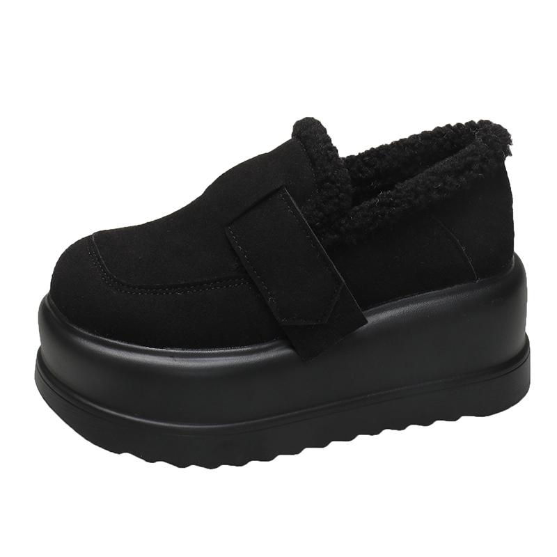 Ретро Платформа Плюс Теплая Обувь для Женщин Массивная Рабочая Удобная Пушистая Горячая Демисезонная Удобная и Элегантная Женская Зимняя Обувь 35 чёрный