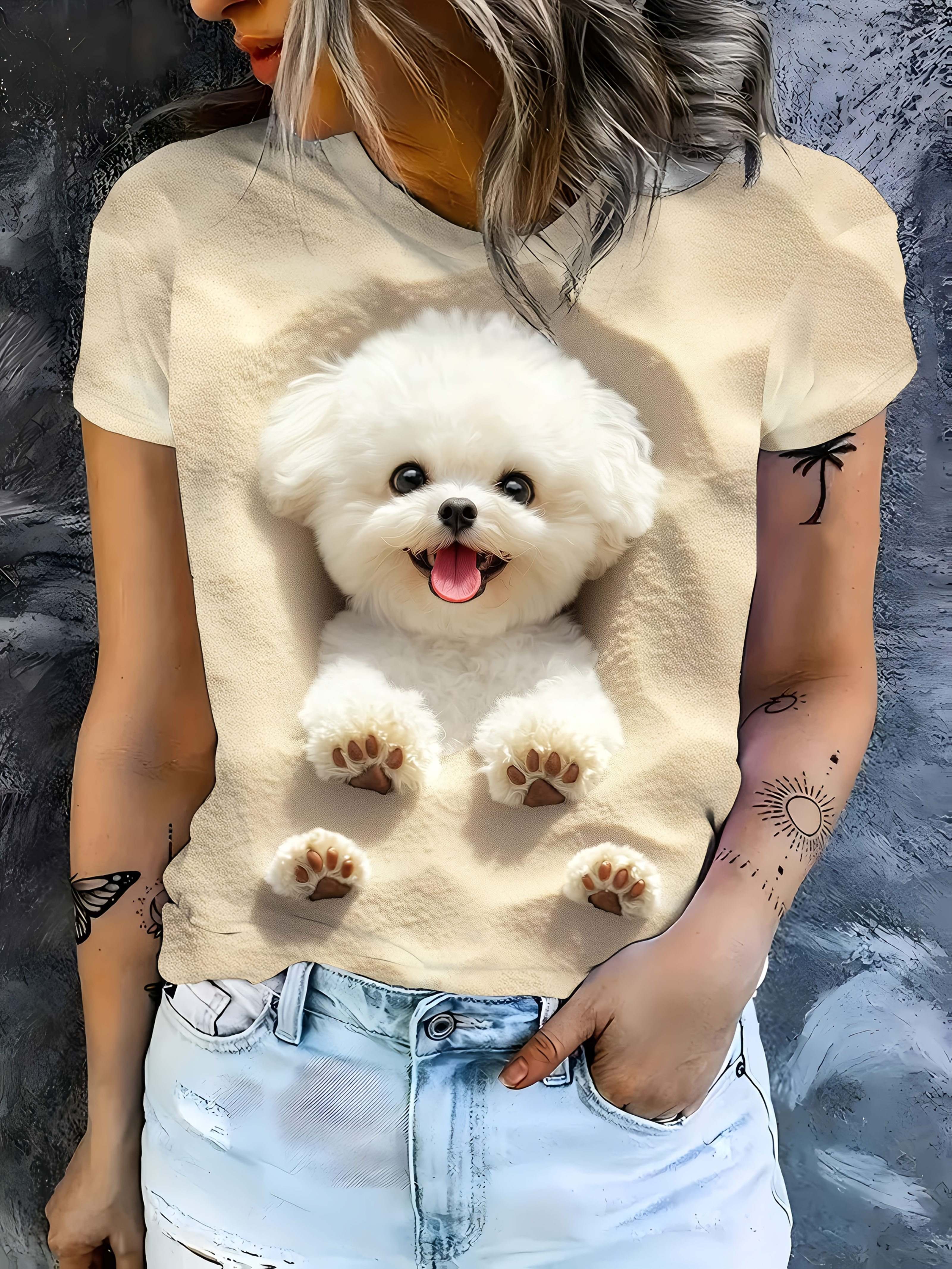 Women S Cute Plush White Puppy 3D Pattern T-Shirt - Beige Background Pet Lover Top. Crew Neck Casual Daily ; Beach Outfit. Machine Washable Summer Top S дубильная кора
Women S Cute Plush White Puppy 3D Pattern T-Shirt - Beige Background Pet Lover Top. Crew Neck Casual Daily ; Beach Outfit. Machine Washable Summer Top S дубильная кора