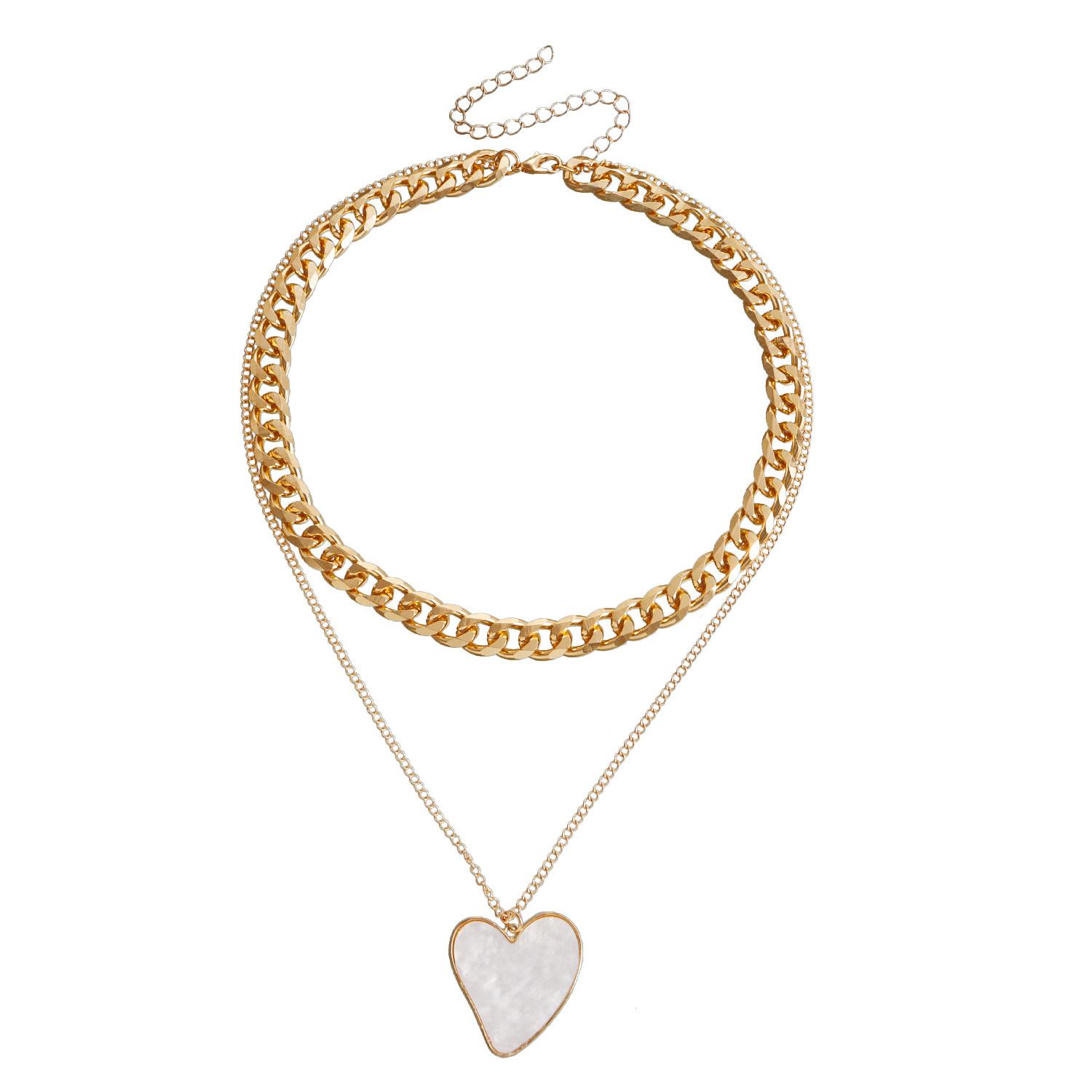 Double Geometric Heart White Fritillary Pendant Necklace Necklace, Coarse Metal Aluminum Chain Necklace
Double Geometric Heart White Fritillary Pendant Necklace Necklace, Coarse Metal Aluminum Chain Necklace