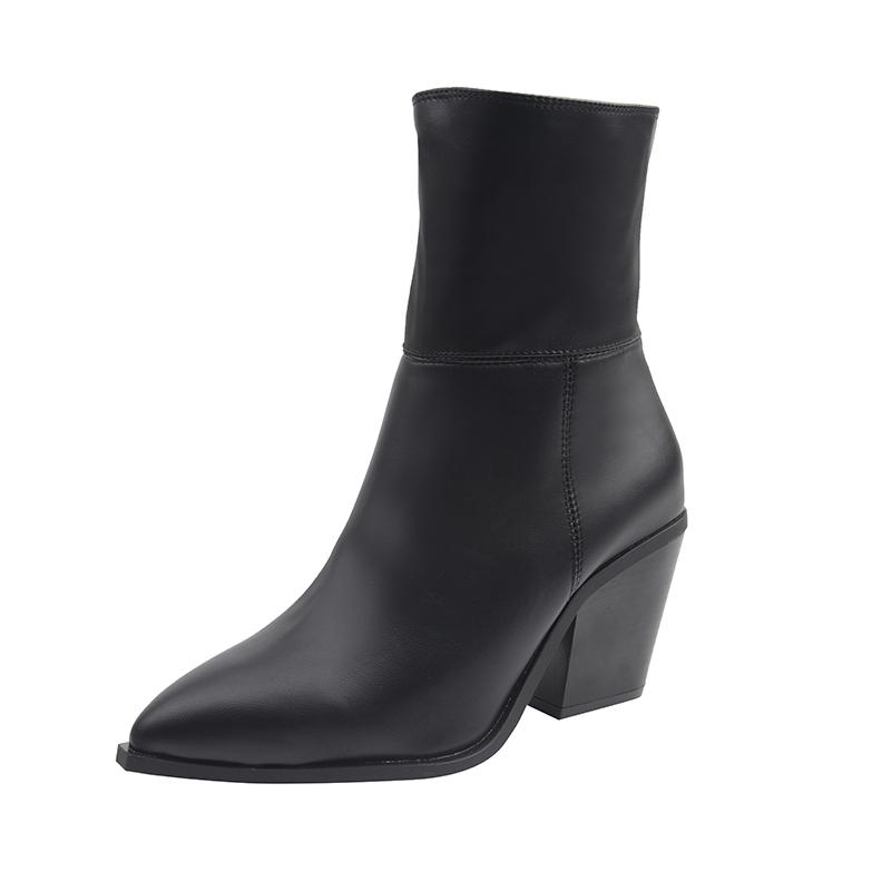 Temperament Spliced Leather Shoes Fashion Pointed Toe Side Zipper Soft Sole Non-Slip Block Heel Booties 42 чорний
Temperament Spliced Leather Shoes Fashion Pointed Toe Side Zipper Soft Sole Non-Slip Block Heel Booties 42 чорний