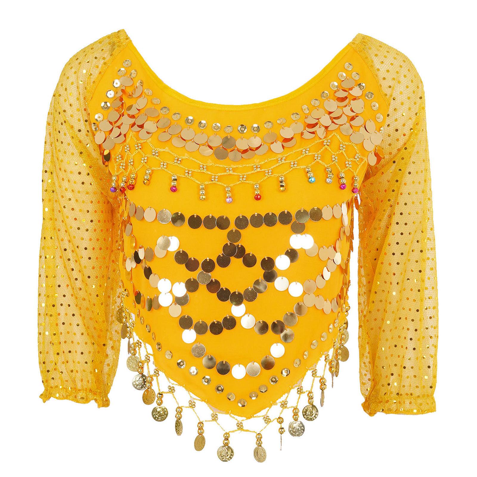 Жіночий топ для танцю живота з паєтками, з довгим рукавом, шифоновий, з зав язками на спині, кроп-топ для карнавалу One Size жовтий
Жіночий топ для танцю живота з паєтками, з довгим рукавом, шифоновий, з зав язками на спині, кроп-топ для карнавалу One Size жовтий