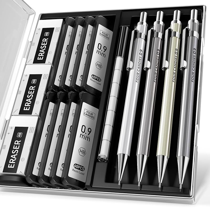 Four Candies 0.9mm Metal mechanical pencil set (with case) - 4 pieces included HB core refill With eraser Writing/drafting lead
Four Candies 0.9mm Metal mechanical pencil set (with case) - 4 pieces included HB core refill With eraser Writing/drafting lead