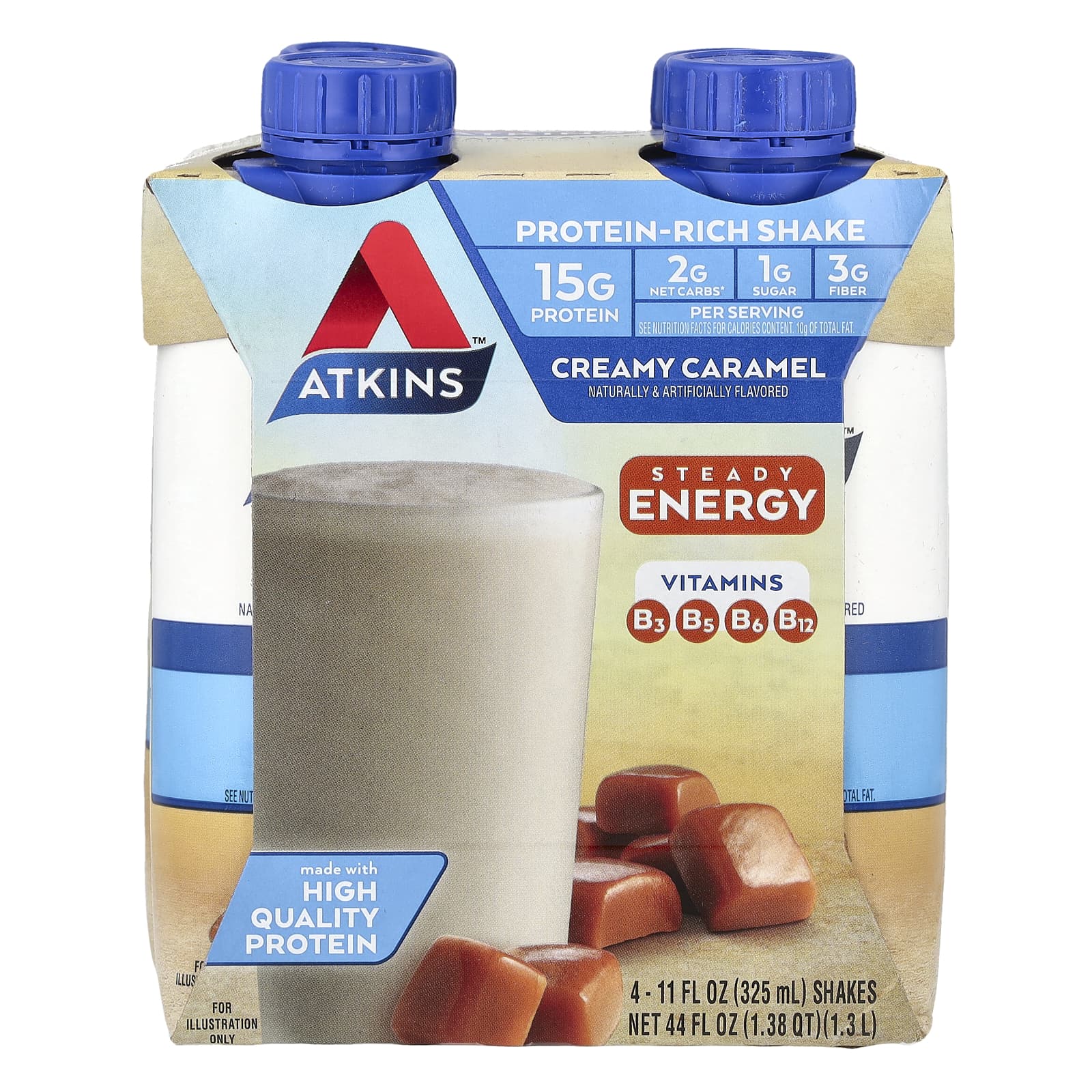 Atkins, Protein Rich Shakes, сливочно-карамельный, 4 коктейля, 11 жидких унций (325 мл) Каждый
Atkins, Protein Rich Shakes, сливочно-карамельный, 4 коктейля, 11 жидких унций (325 мл) Каждый