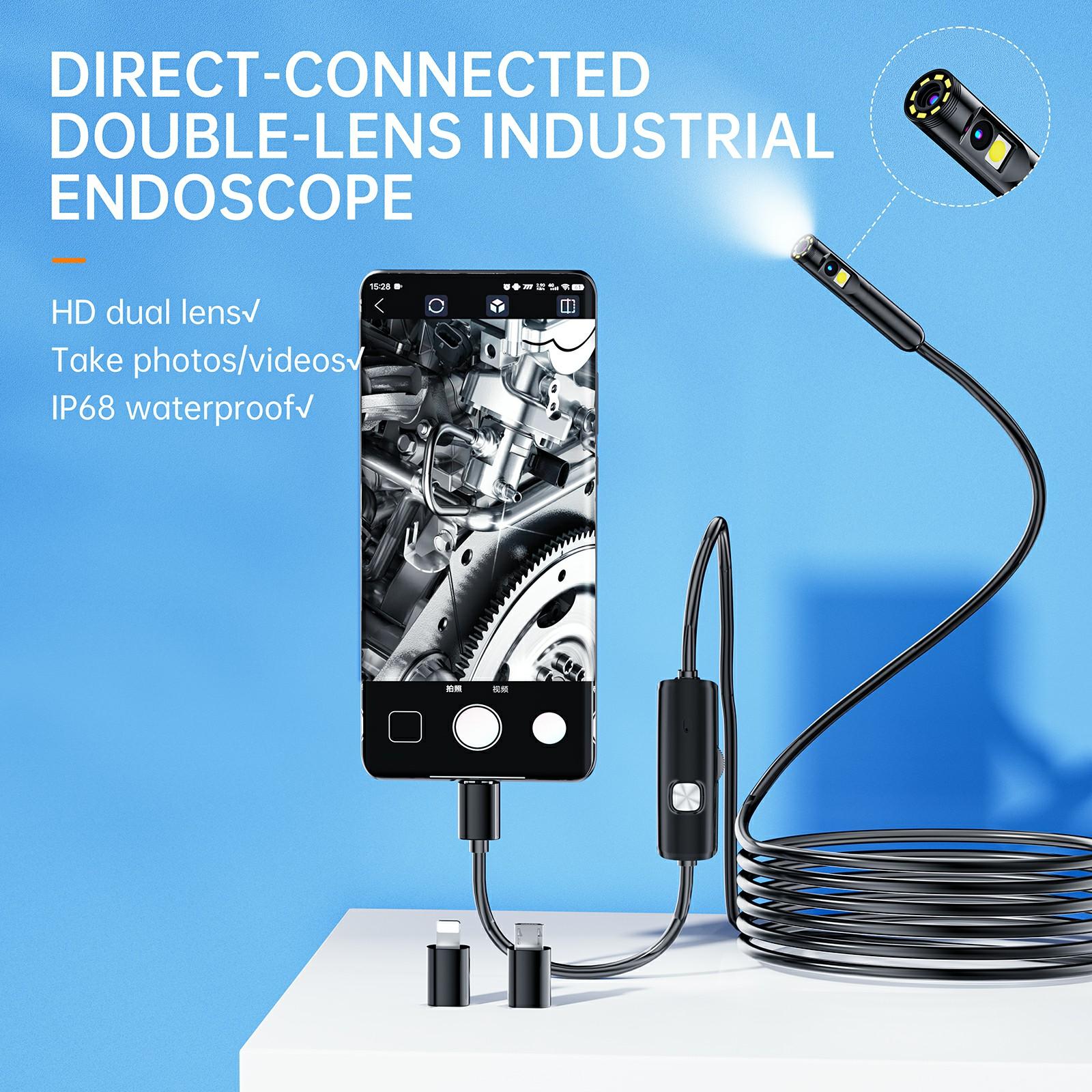 AN112 2m Hard Wire 8mm Dual Lens 3.0MP HD Endoscope Industrial Inspection Camera for Apple/Android Phone Type A
AN112 2m Hard Wire 8mm Dual Lens 3.0MP HD Endoscope Industrial Inspection Camera for Apple/Android Phone Type A