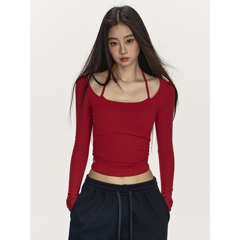 Anna Aneae Fake Two-Piece T-shirts Women s Autumn American Stylish Long Sleeves Base Silm Short Sling Tops Red(The chest pad cannot be removed) M
Anna Aneae Fake Two-Piece T-shirts Women s Autumn American Stylish Long Sleeves Base Silm Short Sling Tops Red(The chest pad cannot be removed) M