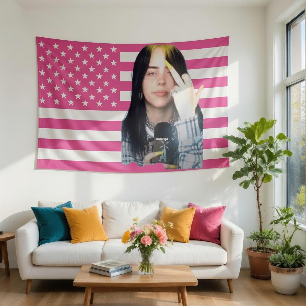 Viral Billie Eilish Tapestry Pink American Flag Premium Flat Print Wall Hanging Decor 74x94cm(29x37in)
Viral Billie Eilish Tapestry Pink American Flag Premium Flat Print Wall Hanging Decor 74x94cm(29x37in)