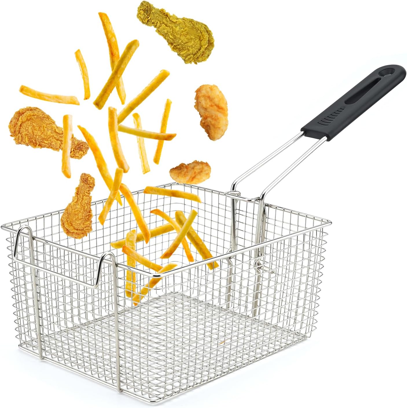 Basket for Frying Serving Food, with Rubber Handle Grip, 7.2 x 8.3 x 4.3 Heavy Duty Construction Suitable for United States
Basket for Frying Serving Food, with Rubber Handle Grip, 7.2 x 8.3 x 4.3 Heavy Duty Construction Suitable for United States