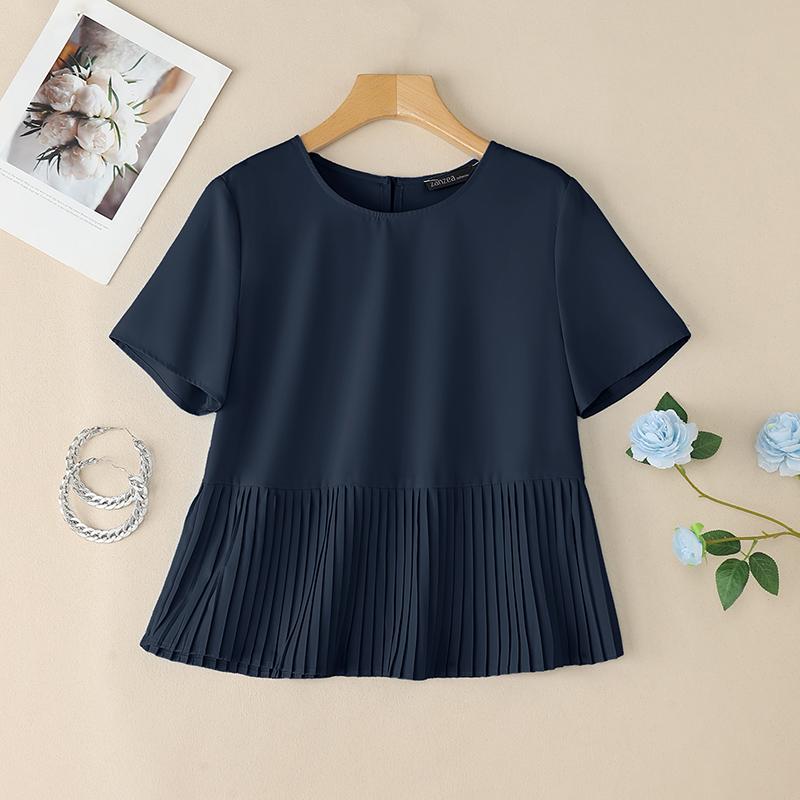 ZANZEA Женская повседневная свободная блузка с круглым вырезом и короткими рукавами
ZANZEA Женская повседневная свободная блузка с круглым вырезом и короткими рукавами