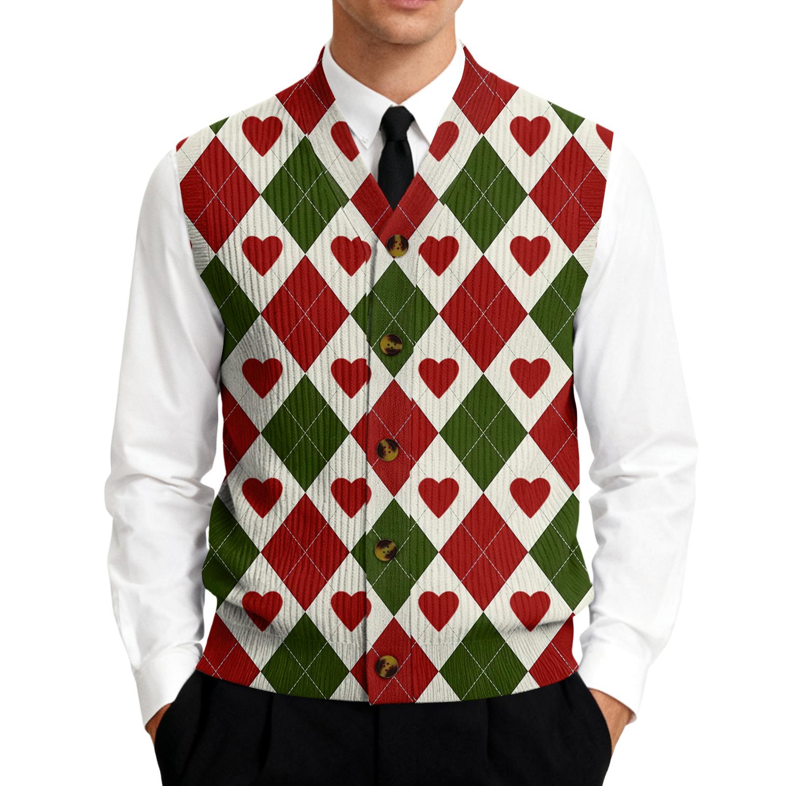 Men’s Argyle Patterned Sweater Vest with Heart Print Classic V Neck Sleeveless Pullover for Business or Casual Wear XXL червоний
Men’s Argyle Patterned Sweater Vest with Heart Print Classic V Neck Sleeveless Pullover for Business or Casual Wear XXL червоний