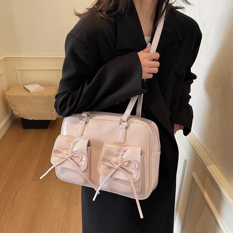 Европейская и американская ретро-сумка-тоут большой вместимости с бантом, женская осенне-зимняя новая универсальная сумка-рюкзак на плечо, сумка Boston 32*13*21 розовый