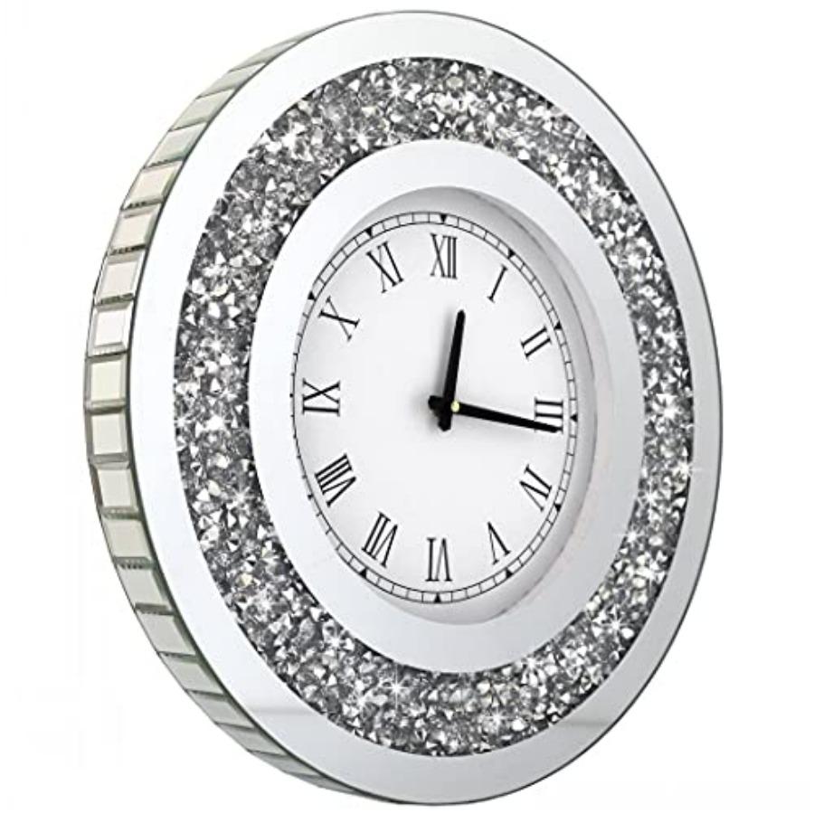 Silver Round Mirror Clock 20x20inches Crystal Sparkle Twinkle Bling Crush Diamond Mirrored Large Wall Clock for Wall Decoration срібний
Silver Round Mirror Clock 20x20inches Crystal Sparkle Twinkle Bling Crush Diamond Mirrored Large Wall Clock for Wall Decoration срібний