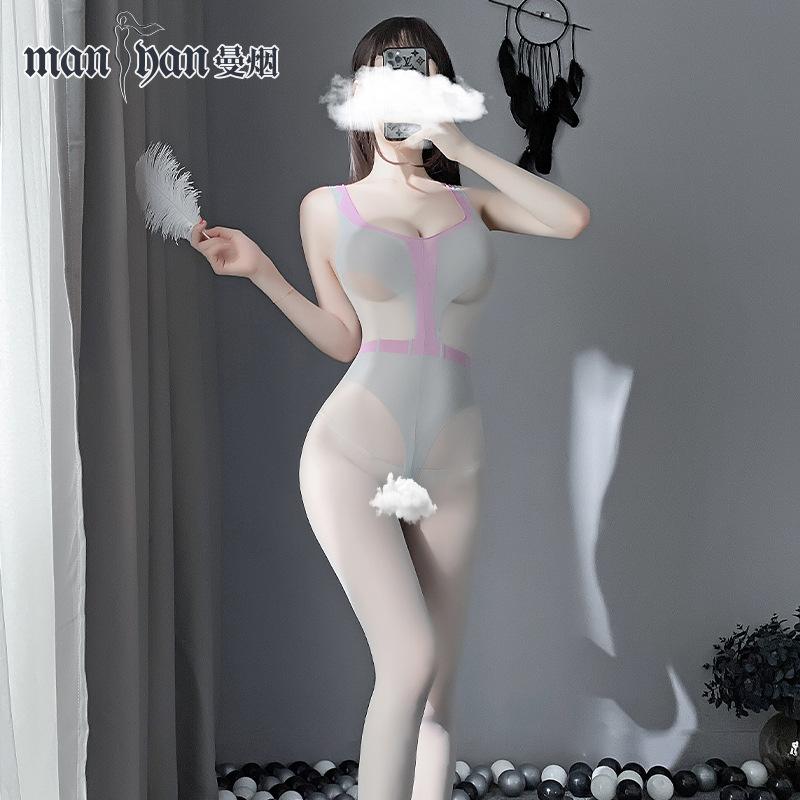 Manyan Fun Underwear Sexy Strap Perspective Deep U Neckline Grey Purple Spliced Fun Silk Socks Jumpsuit Socks 7956
Manyan Fun Underwear Sexy Strap Perspective Deep U Neckline Grey Purple Spliced Fun Silk Socks Jumpsuit Socks 7956