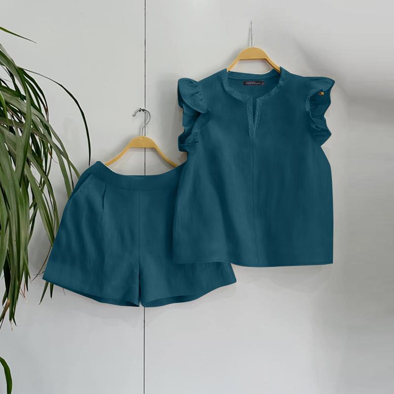 ZANZEA Женские летние комплекты из кружевного жилета с коротким рукавом и V-образным вырезом и шортами L темно-синий
ZANZEA Женские летние комплекты из кружевного жилета с коротким рукавом и V-образным вырезом и шортами L темно-синий