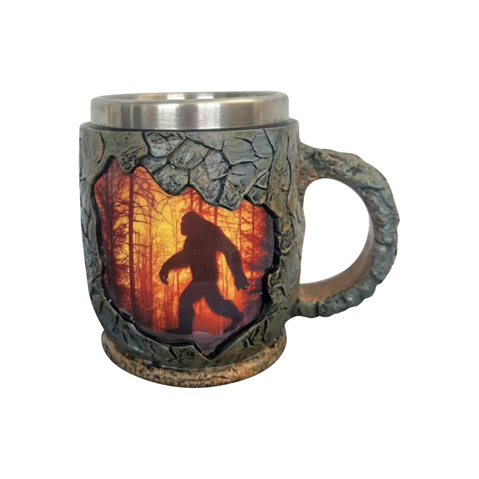 Stainless Steel Lined Forest Scene Mug with Bigfoot Silhouette Design Textured Resin Exterior for Hot and Cold Beverages
Stainless Steel Lined Forest Scene Mug with Bigfoot Silhouette Design Textured Resin Exterior for Hot and Cold Beverages