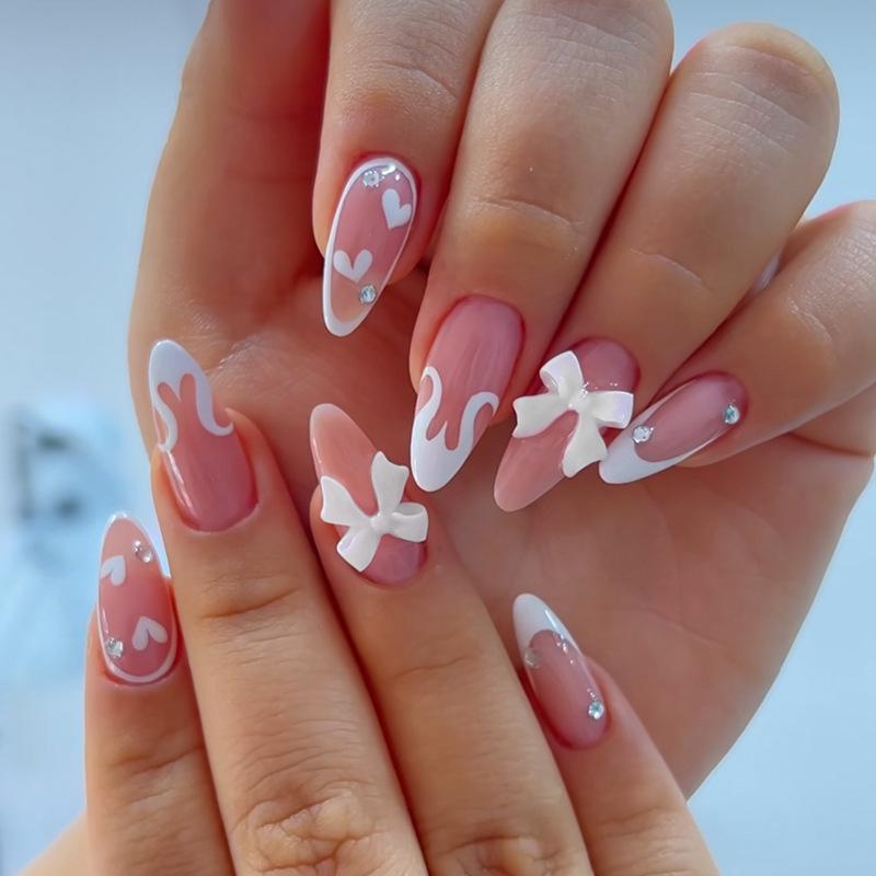 Pink Almond French Heart Rhinestone False Nails - Wearable & Removable Nail Art Patches
Pink Almond French Heart Rhinestone False Nails - Wearable & Removable Nail Art Patches