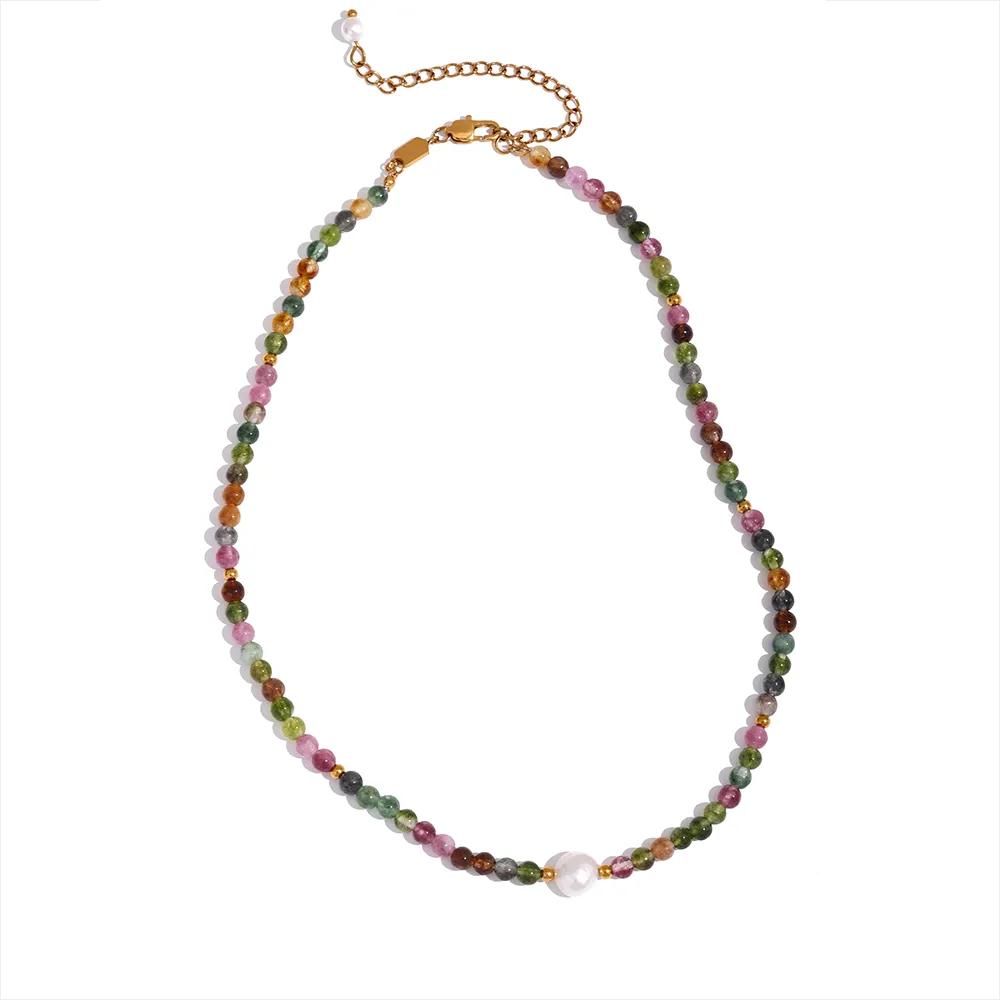 Yhpup Multicolor Natural Tourmaline Stone Pearl Semi-precious Beads Luxury Ladies Necklace Handmade Stainless Steel Jewelry Gift
Yhpup Multicolor Natural Tourmaline Stone Pearl Semi-precious Beads Luxury Ladies Necklace Handmade Stainless Steel Jewelry Gift